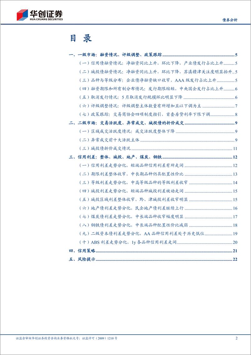 《信用债5月月报：短端利差走阔，贵州、天津利差收窄明显-20220609-华创证券-25页》 - 第3页预览图