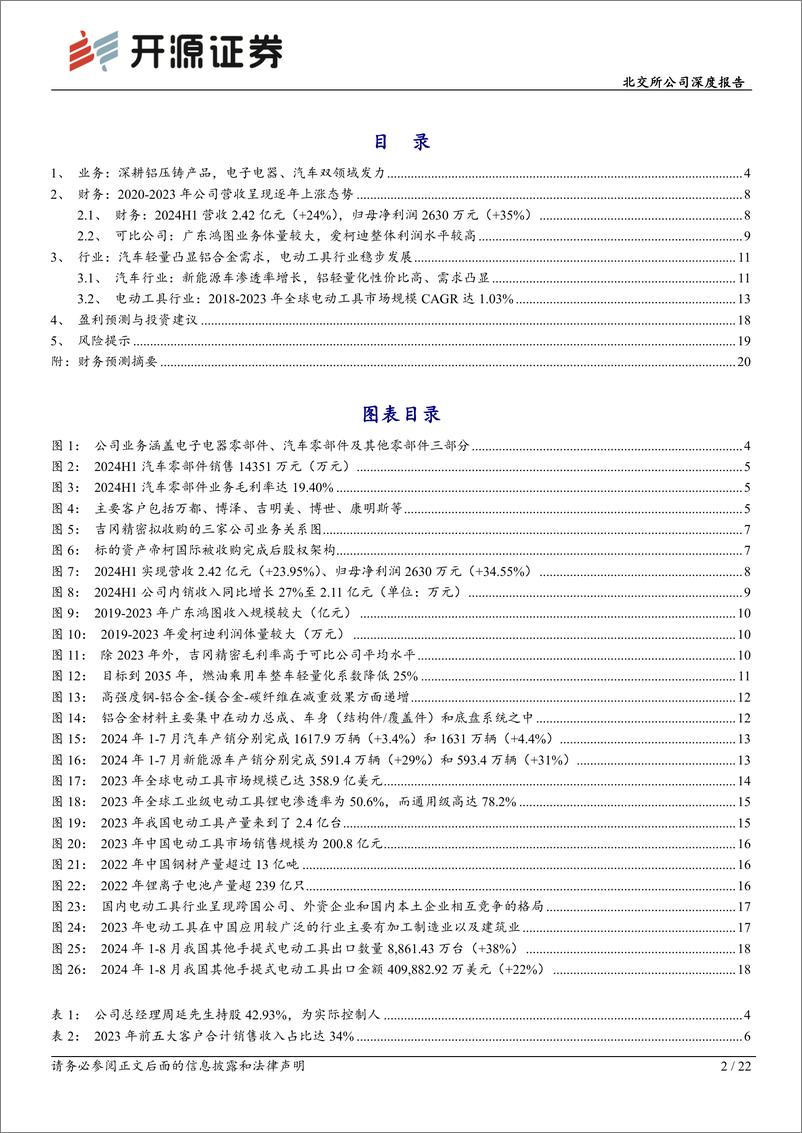 《吉冈精密(836720)北交所公司深度报告：新能源车客户开拓顺畅、电子电器市场需求恢复，募投项目预计2024年底投产-241006-开源证券-22页》 - 第2页预览图