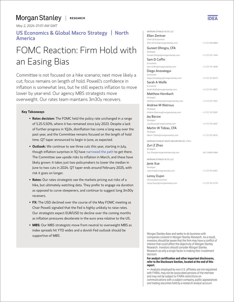 《Morgan Stanley Fixed-US Economics  Global Macro Strategy FOMC Reaction Firm Ho...-107962595》 - 第1页预览图