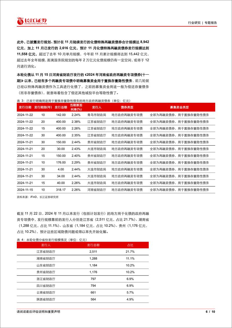 《环保行业专题报告：11月化债加速落地，优选财政预算内及资产质量修复相关公司-241124-长江证券-10页》 - 第6页预览图