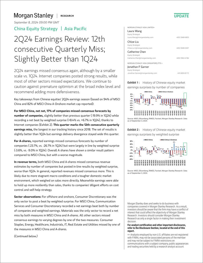 《Morgan Stanley-China Equity Strategy 2Q24 Earnings Review 12th consecutiv...-110241837》 - 第1页预览图