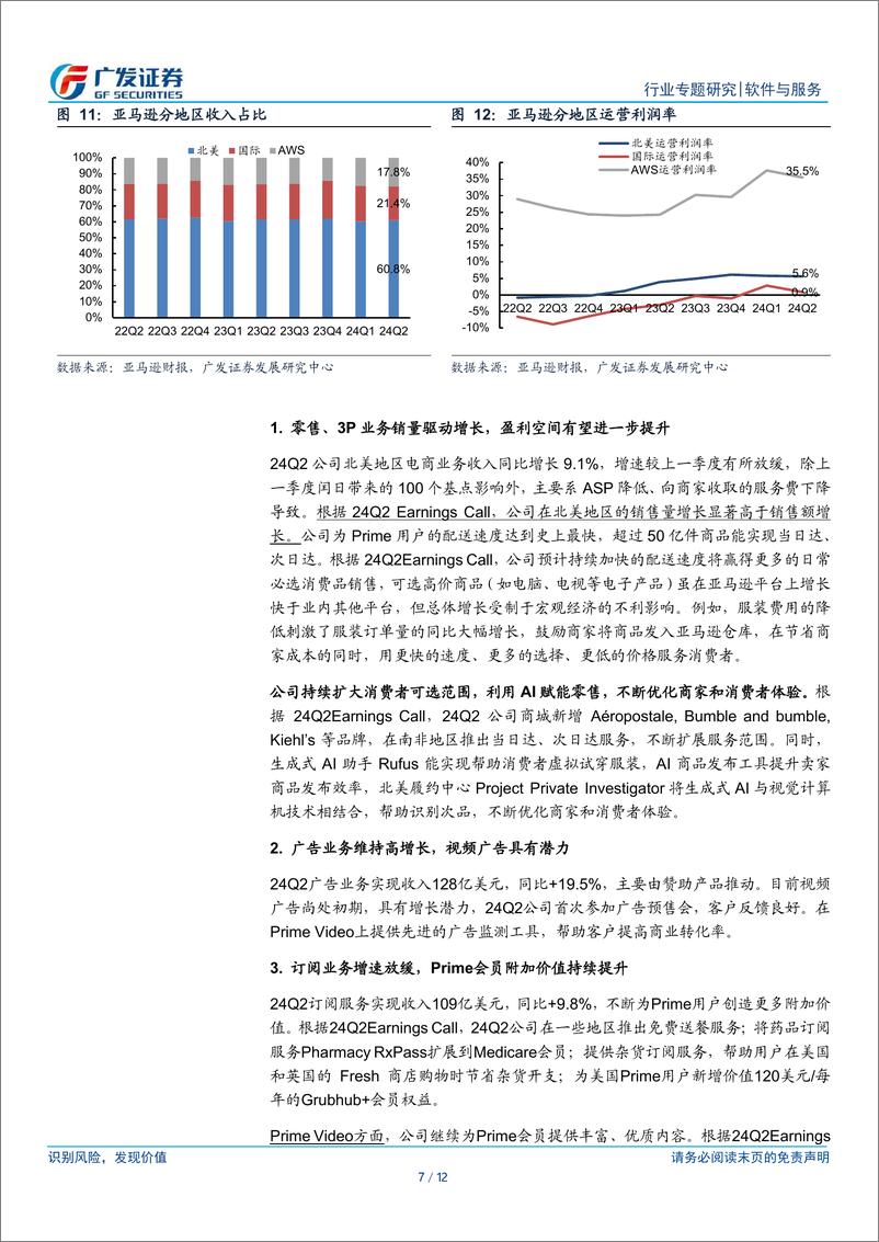 《【广发TMT产业研究】美股科技行业股观察24Q2业绩跟踪：亚马逊电商增速放缓，AWS再提速，盈利提升，24年资本支出将大幅增长-240805-广发证券-12页》 - 第7页预览图