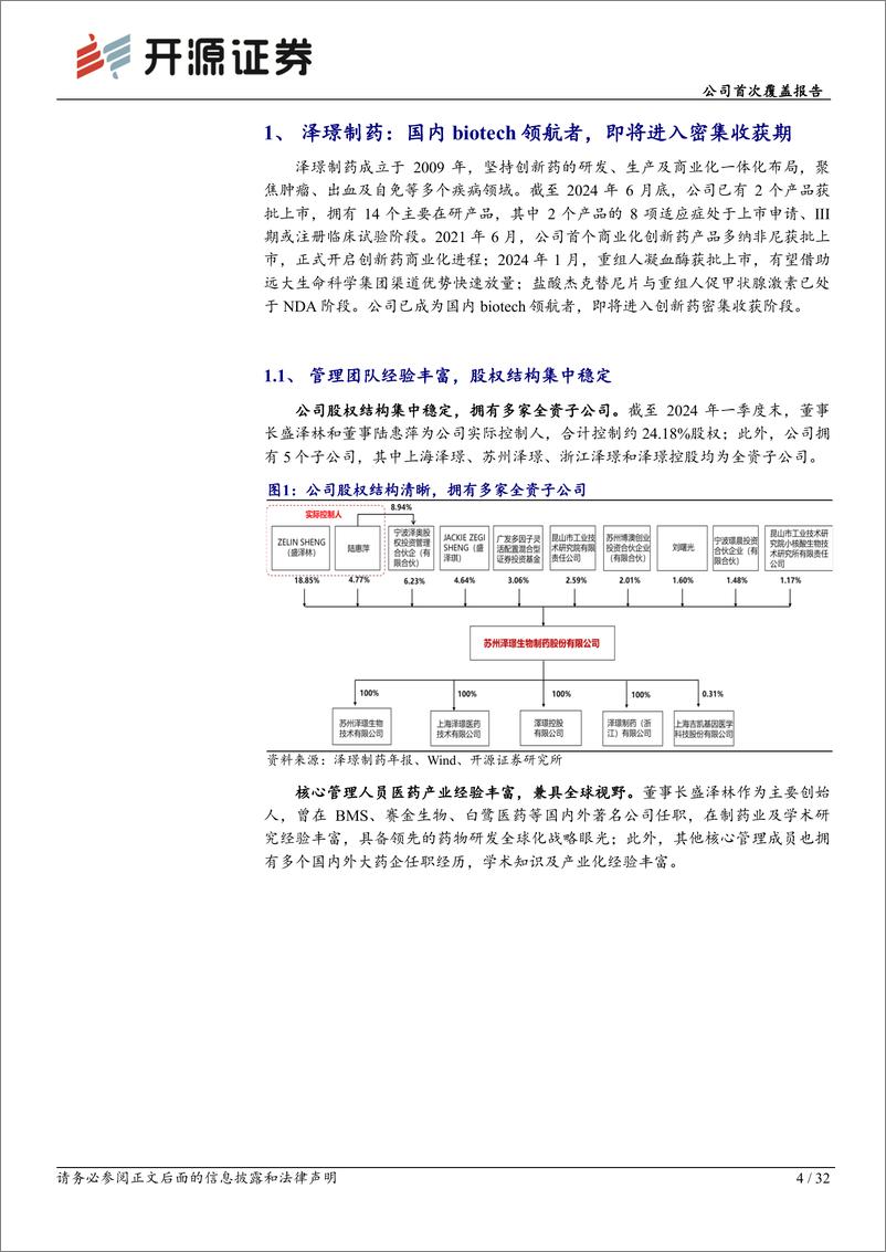 《开源证券-泽璟制药-688266-公司首次覆盖报告：国内biotech领航者，即将步入创新药密集收获期》 - 第4页预览图