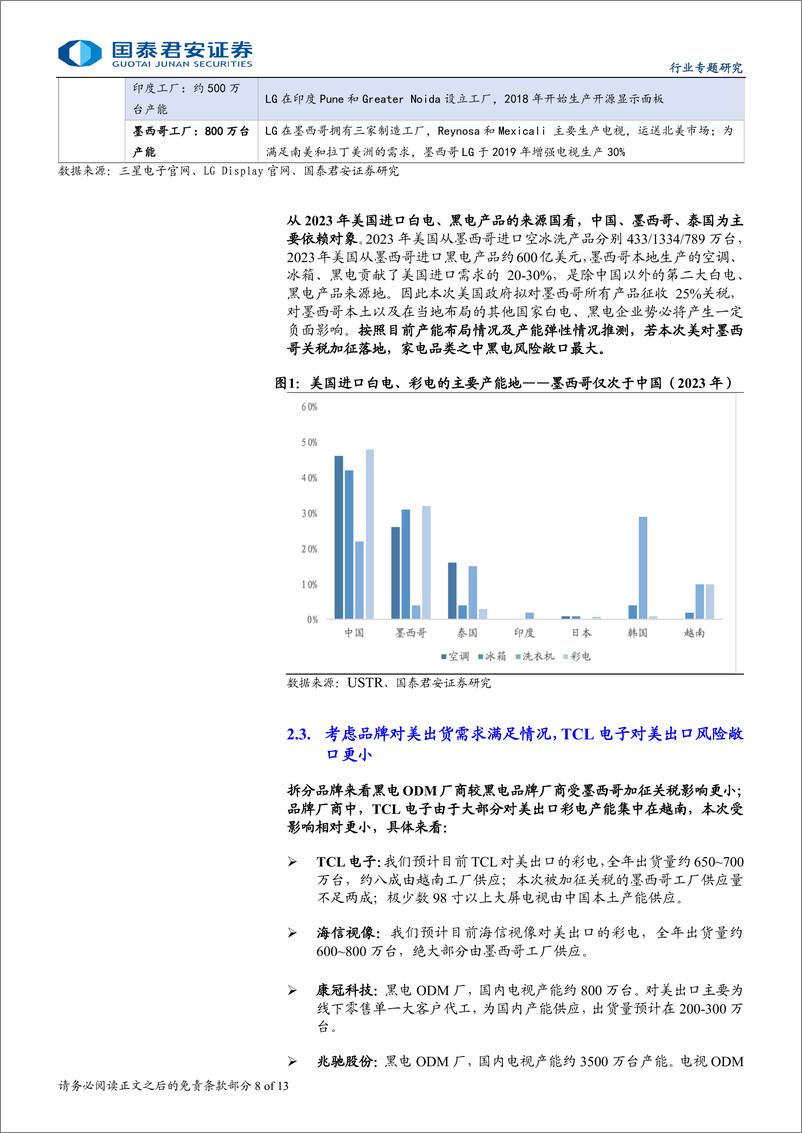 家用电器行业《贸易战及关税专题研究系列》之二：墨加开启新一轮关税战，家电龙头更具跨区域竞争优势-241128-国泰君安-13页 - 第8页预览图