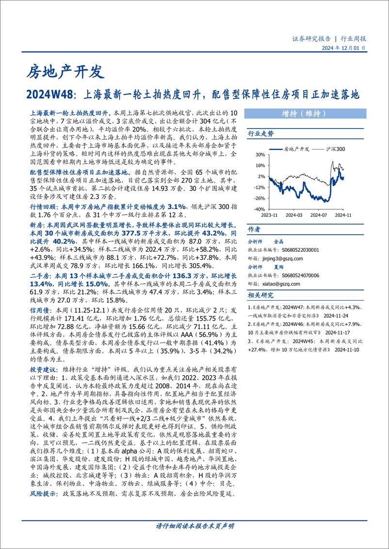 《房地产开发行业2024W48：上海最新一轮土拍热度回升，配售型保障性住房项目正加速落地-241201-国盛证券-17页》 - 第1页预览图