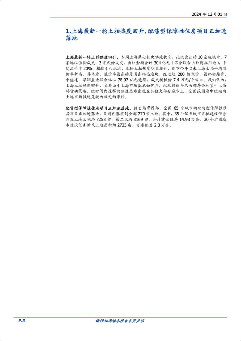 《房地产开发行业2024W48：上海最新一轮土拍热度回升，配售型保障性住房项目正加速落地-241201-国盛证券-17页》 - 第3页预览图