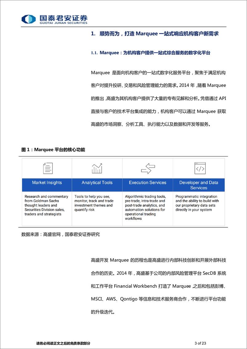 《数字金融服务行业高盛Marquee平台深度研究报告：Marquee，数字化服务平台，助力高盛再腾飞-20230301-国泰君安-23页》 - 第4页预览图