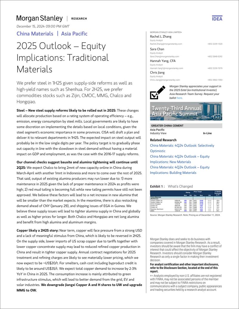 《Morgan Stanley-China Materials 2025 Outlook – Equity Implications Traditi...-112223361》 - 第1页预览图