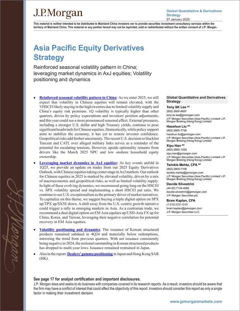 《JPMorgan-Asia Pacific Equity Derivatives Strategy Reinforced seasonal...-112671760》 - 第1页预览图