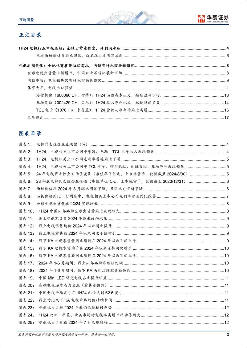 《可选消费行业黑电中报总结：成本上行估值承压-240908-华泰证券-20页》 - 第2页预览图