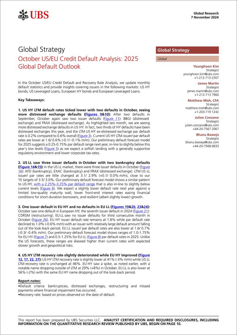 《UBS Equities-Global Strategy _October USEU Credit Default Analysis 2025...-111418332》 - 第1页预览图