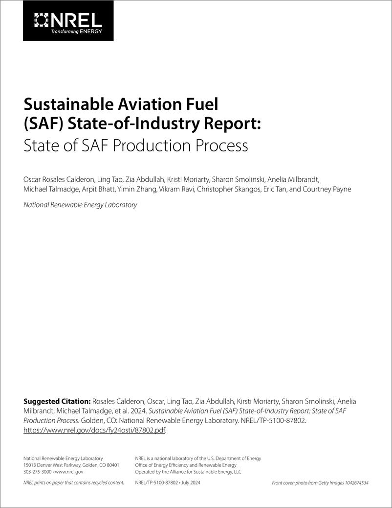 《NREL_2024年可持续航空燃料_SAF_产业现状报告_英文版_》 - 第2页预览图