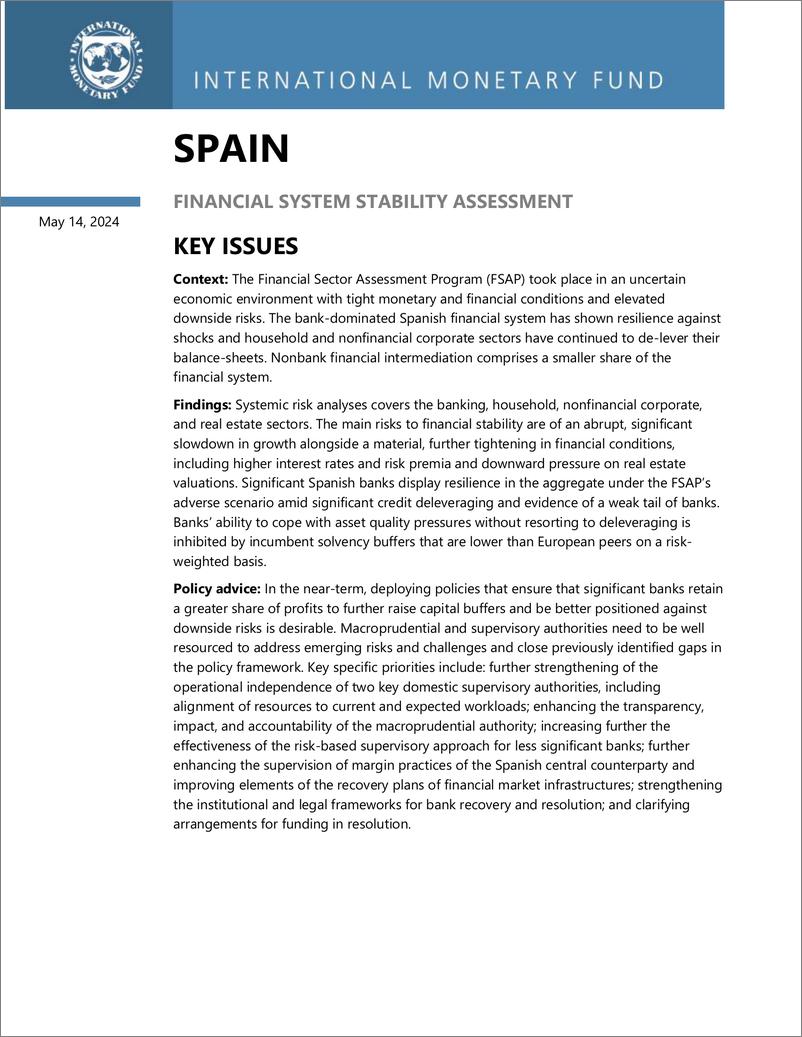 《IMF-西班牙：金融体系稳定性评估（英）-2024.6-78页》 - 第2页预览图