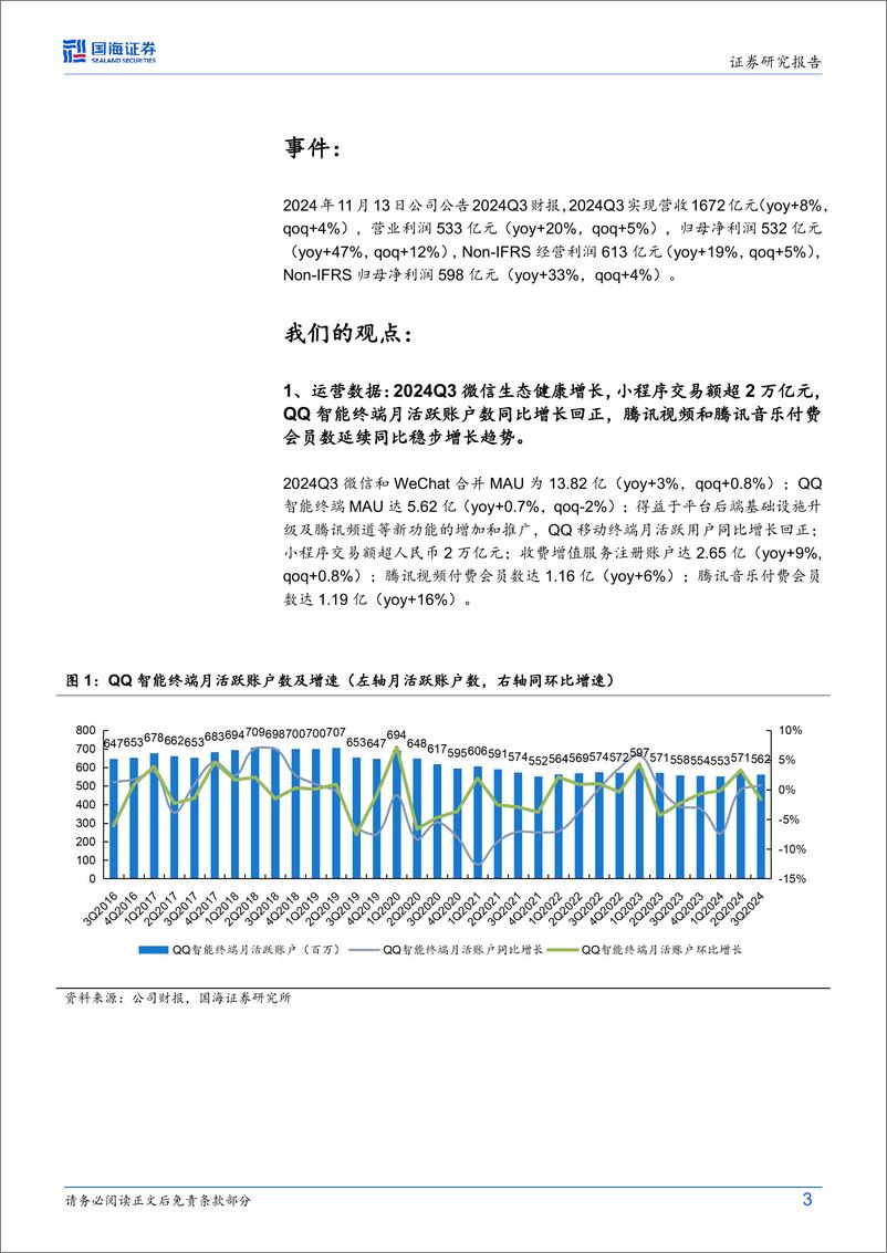 《腾讯控股(0700.HK)2024Q3财报点评：游戏收入恢复双位数同比增长，微信电商生态持续完善-241117-国海证券-16页》 - 第3页预览图