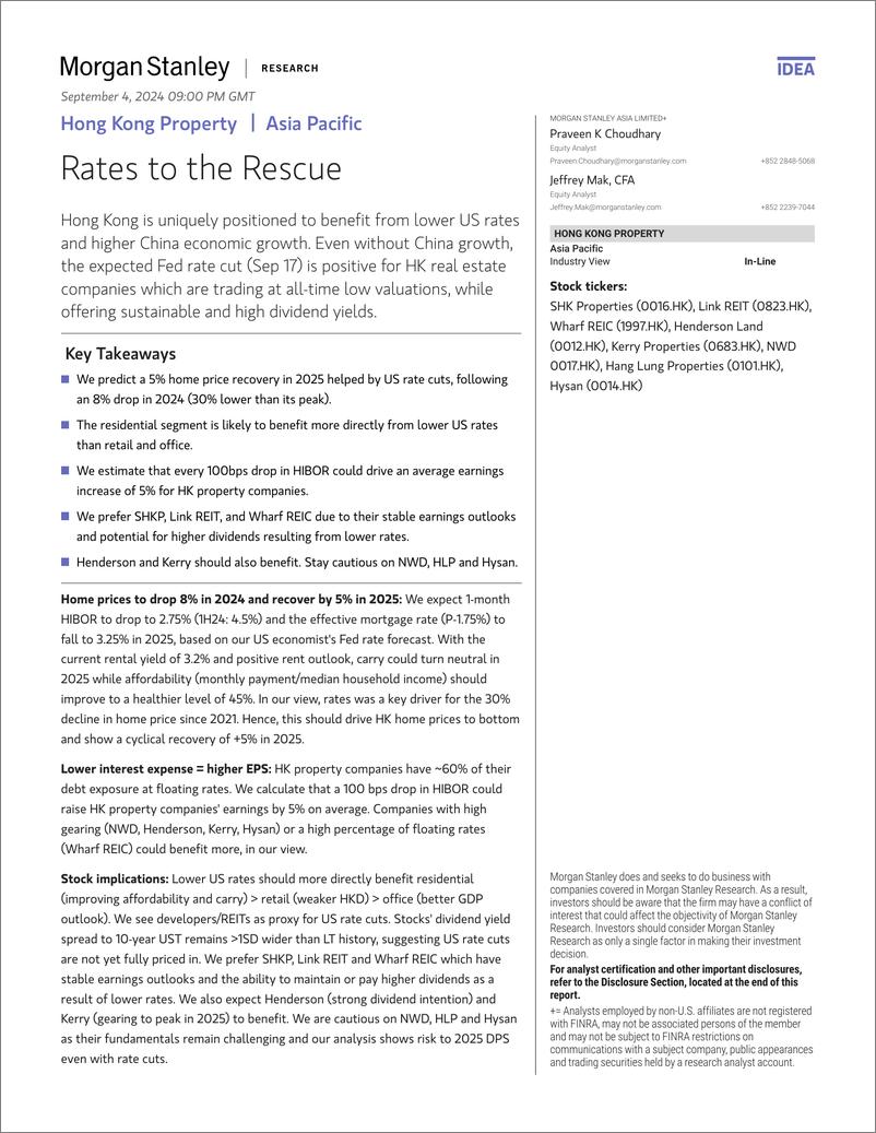 《Morgan Stanley-Hong Kong Property Rates to the Rescue-110186980》 - 第1页预览图