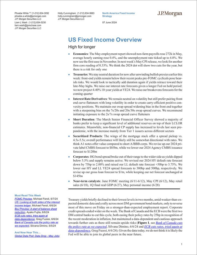 《JPMorgan Econ  FI-US Fixed Income Overview High for longer-108620704》 - 第1页预览图