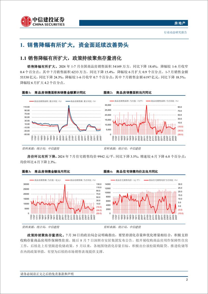 《房地产行业2024年7月统计局房地产数据点评：资金面延续改善势头，房企投资态度偏谨慎-240816-中信建投-10页》 - 第3页预览图