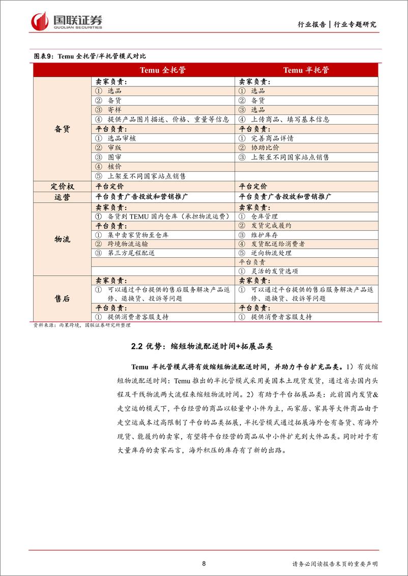 《商贸零售行业专题研究：Temu推出半托管模式有何影响？》 - 第8页预览图