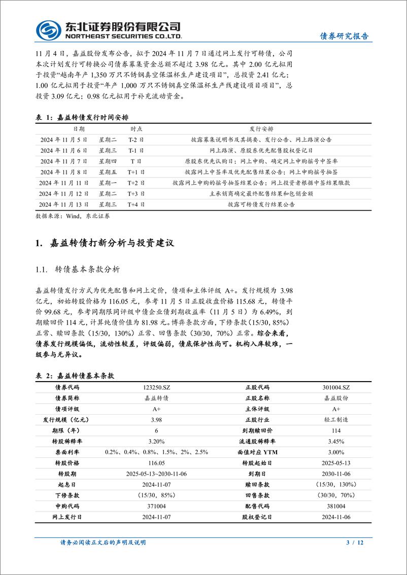 《东北固收转债分析：嘉益转债定价，首日转股溢价率20%25_25%25-241106-东北证券-12页》 - 第3页预览图