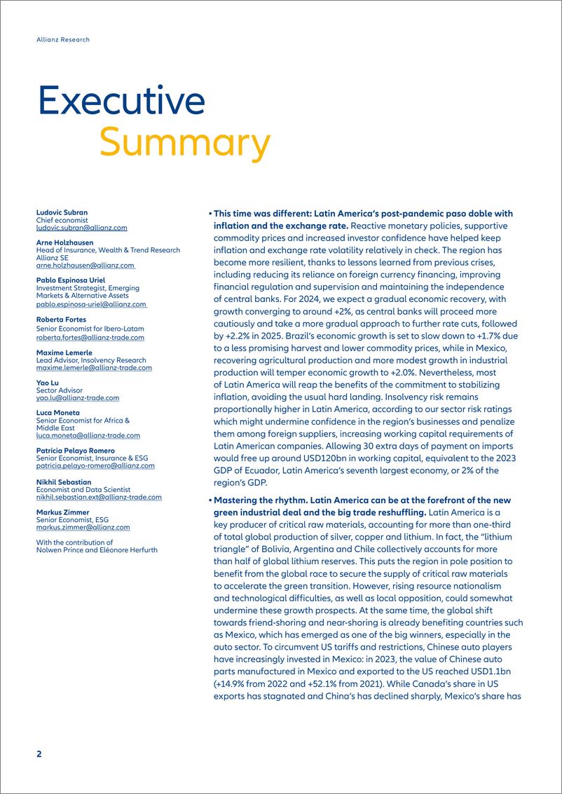 《Allianz安联：2024拉丁美洲经济前景如何报告（英文版）》 - 第2页预览图