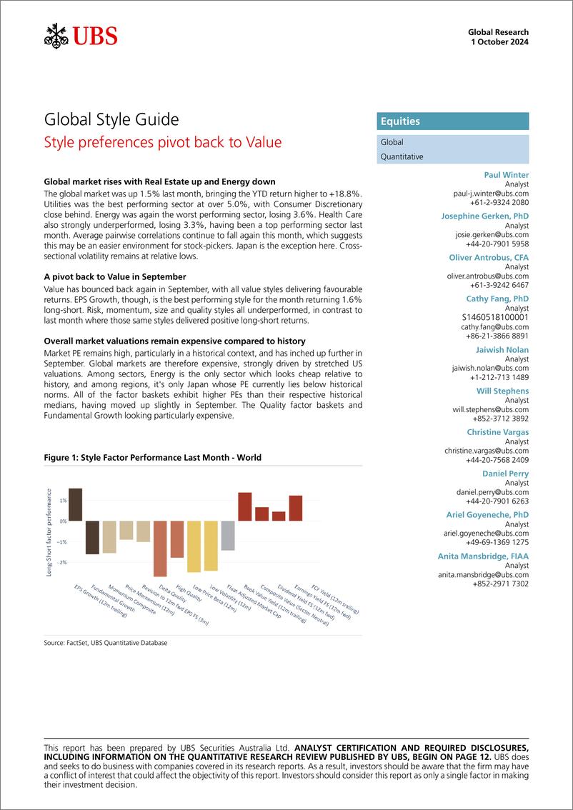 《UBS Equities-Global Style Guide _Style preferences pivot back to Value_ W...-110562786》 - 第1页预览图