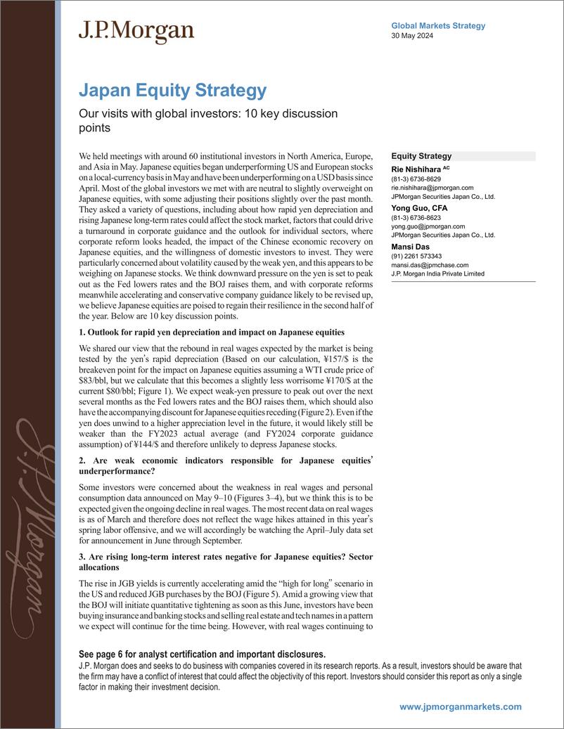 《JPMorgan-Japan Equity Strategy Our visits with global investors 10 k...-108460408》 - 第1页预览图