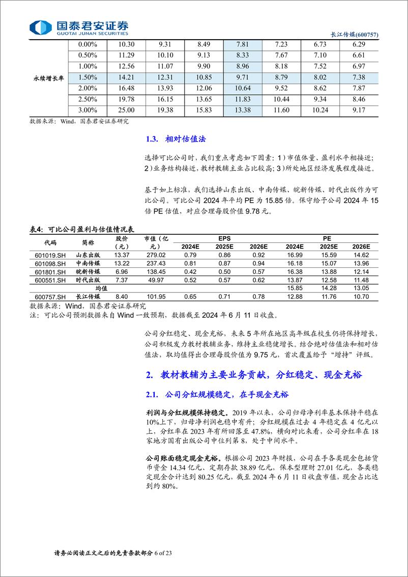 《长江传媒(600757)首次覆盖报告：分红稳定、现金充裕，大力发展教材教辅-240613-国泰君安-23页》 - 第6页预览图