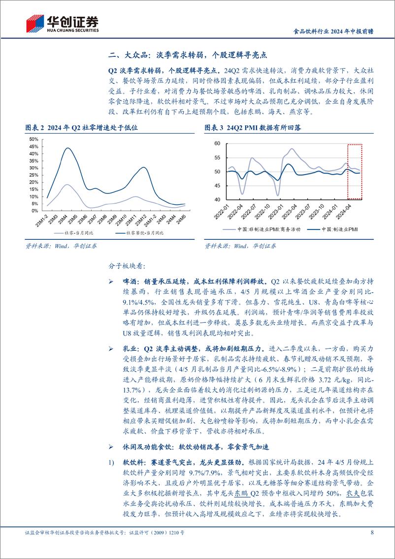 《食品饮料行业2024年中报前瞻：Q2边际降速，挖掘个股亮点-240722-华创证券-20页》 - 第8页预览图