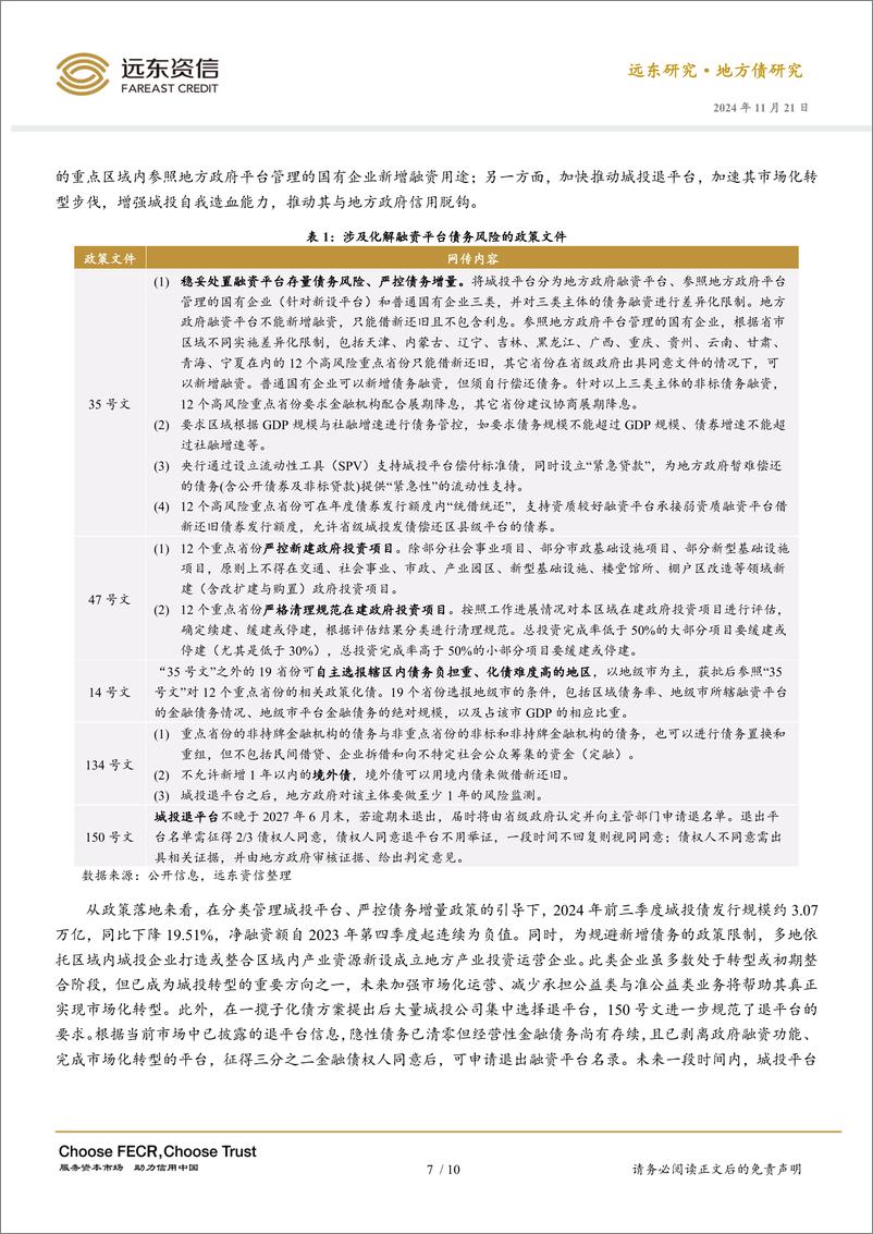 《地方化债观察：存量隐性债务置换与融资平台债务化解-241121-远东资信-10页》 - 第7页预览图