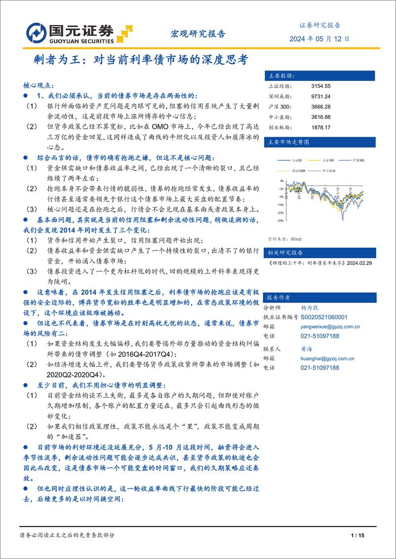 《剩者为王：对当前利率债市场的深度思考-240512-国元证券-15页》 - 第1页预览图