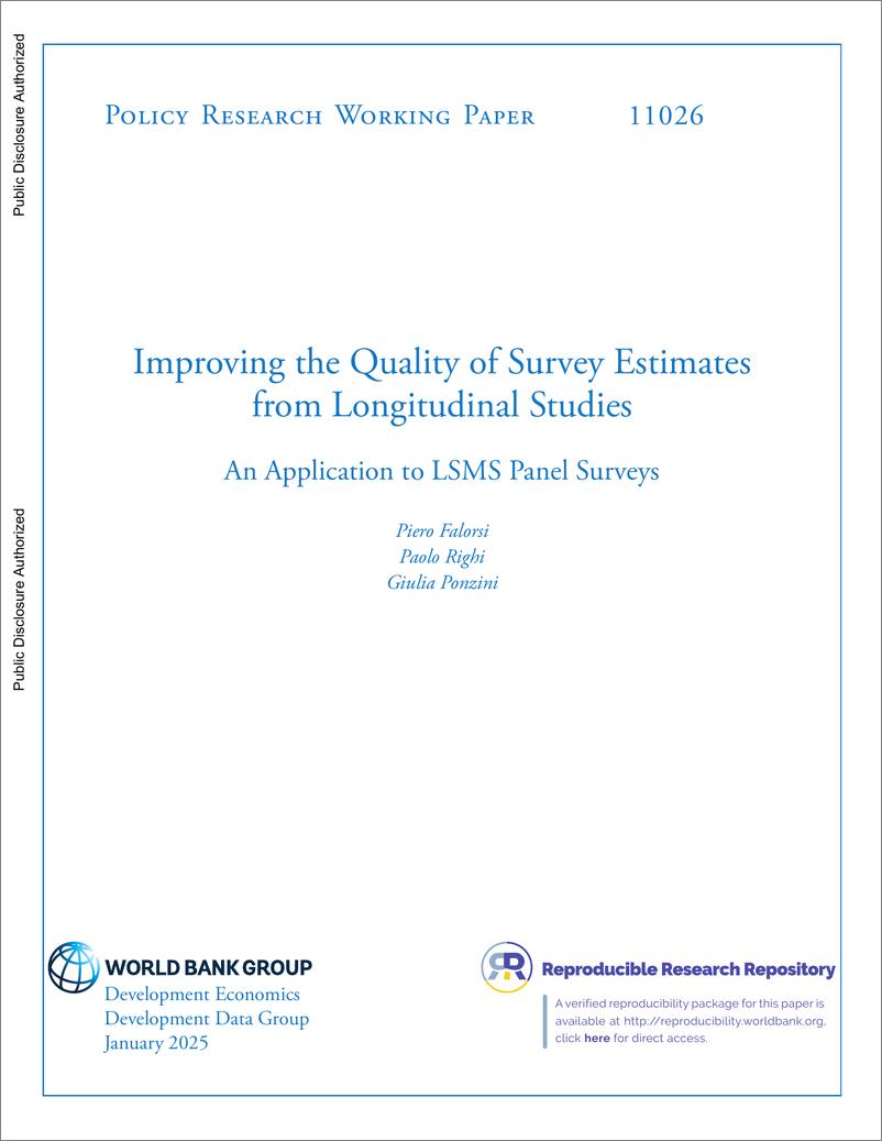 《世界银行-提高纵向研究调查估计的质量：在LSMS面板调查中的应用（英）-2025.1-37页》 - 第1页预览图