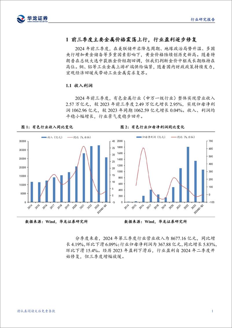 《有色金属行业2024年三季报综述：主要金属价格维持高位，贵金属板块先行复苏-241114-华龙证券-19页》 - 第5页预览图