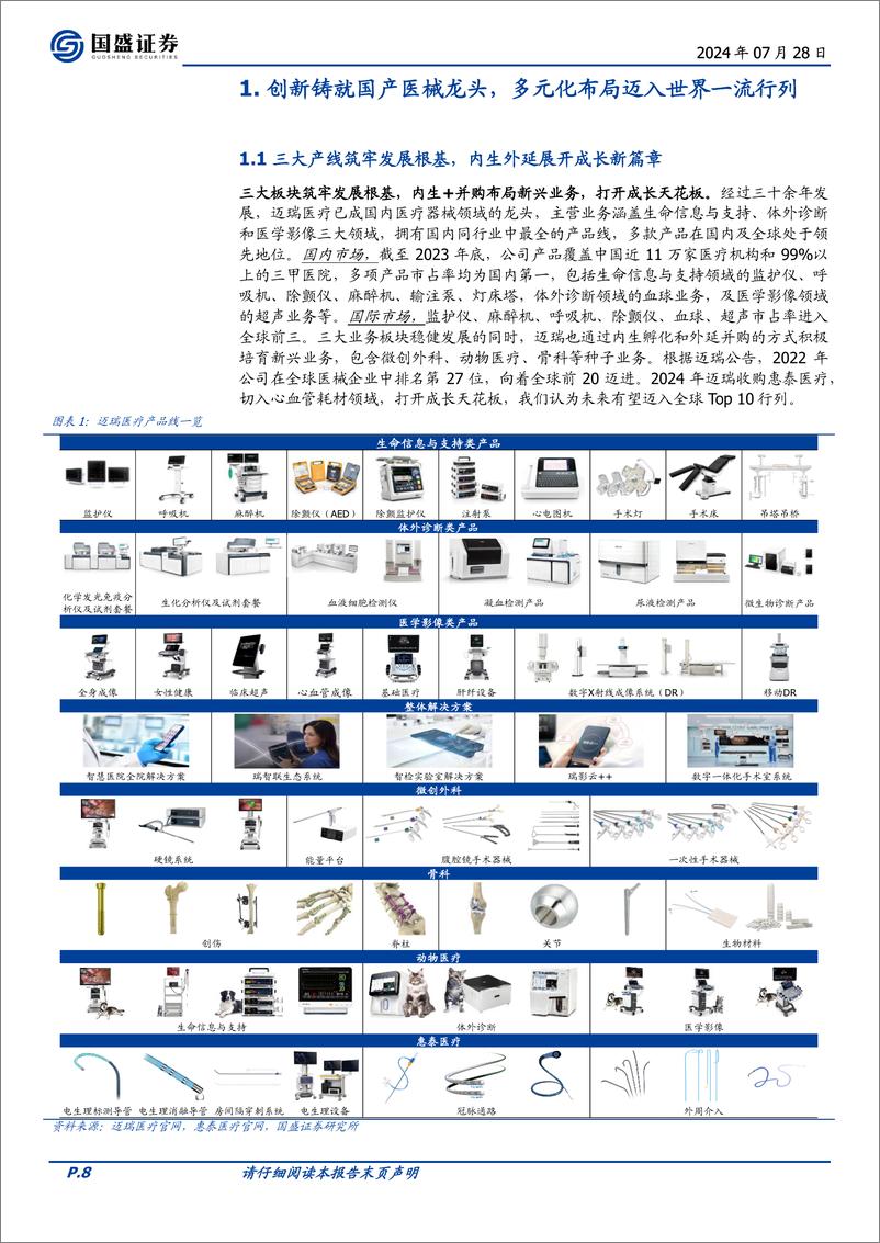 《迈瑞医疗(300760)首次覆盖报告：磨砺创新铸辉煌，迈步全球谱华章-240728-国盛证券-84页》 - 第8页预览图