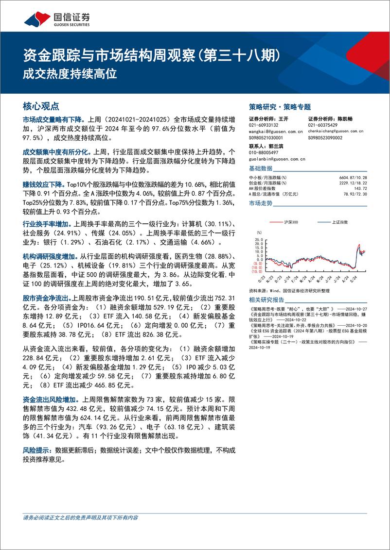 《资金跟踪与市场结构周观察(第三十八期)：成交热度持续高位-241029-国信证券-25页》 - 第1页预览图