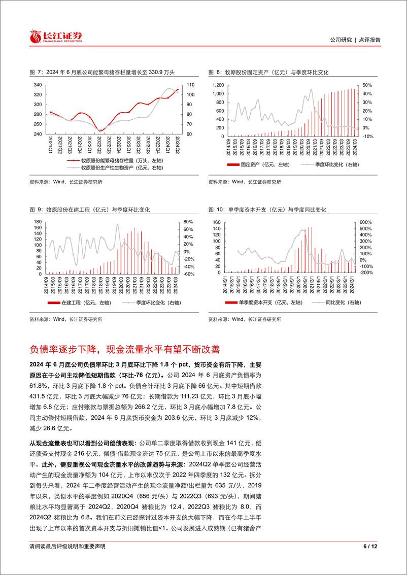 《牧原股份(002714)跟踪系列之一：如何解读牧原股份2024年中报？-240808-长江证券-12页》 - 第6页预览图