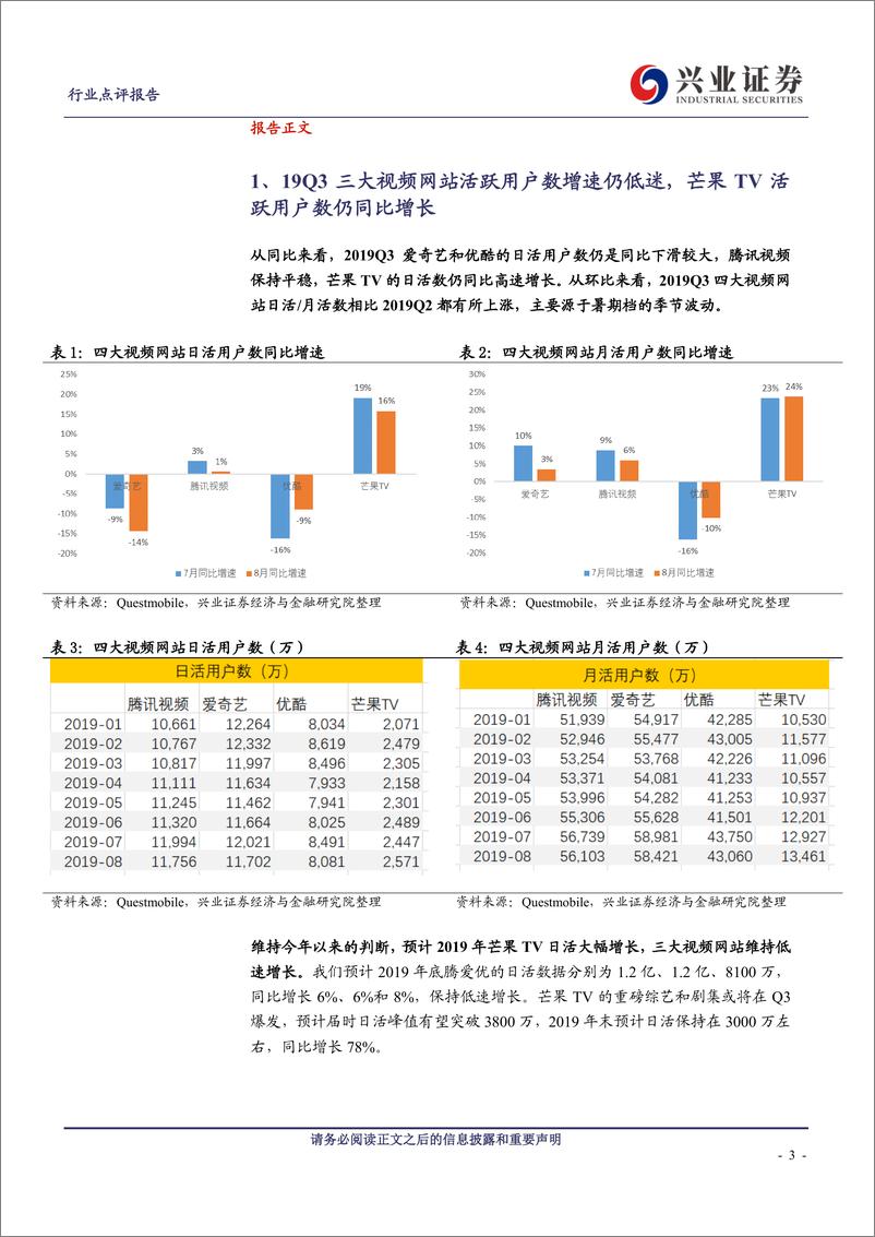 《传媒行业在线视频系列报告之2019Q3回顾及未来展望：剧集和综艺流量Q3同比下降，爱腾优会员收入增速降档-20191013-兴业证券-14页》 - 第4页预览图