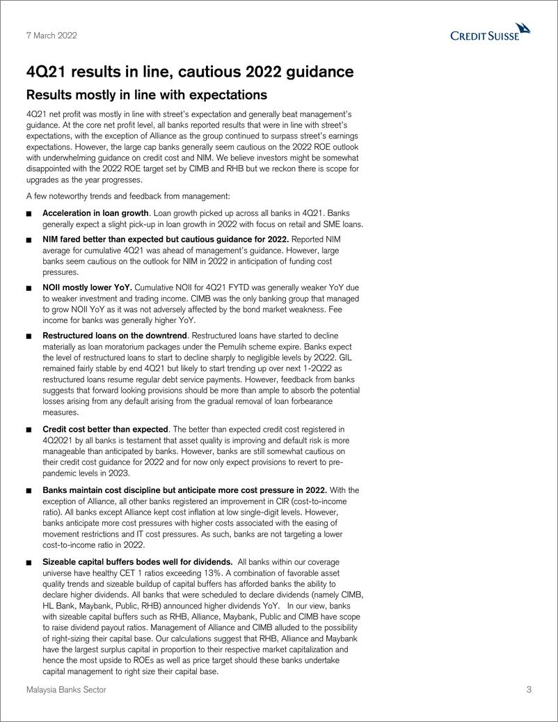 《瑞信-亚太地区银行业-马来西亚：2021年第四季度的结果与2022年的谨慎指导一致-2022.3.7-21页》 - 第4页预览图