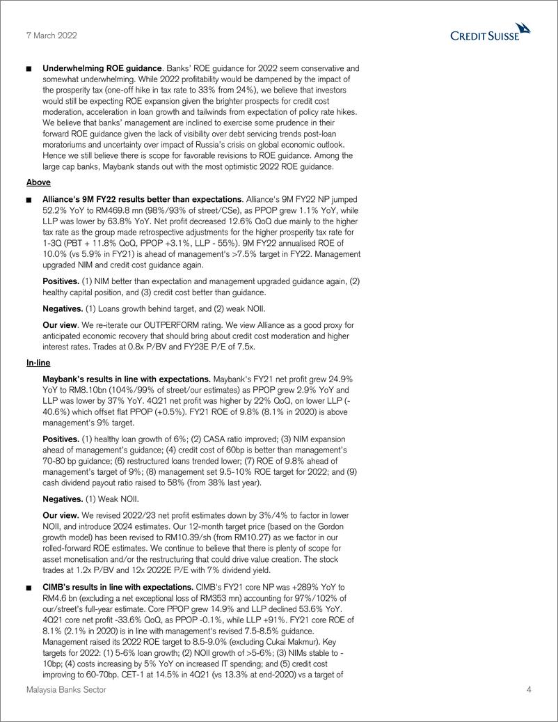 《瑞信-亚太地区银行业-马来西亚：2021年第四季度的结果与2022年的谨慎指导一致-2022.3.7-21页》 - 第5页预览图