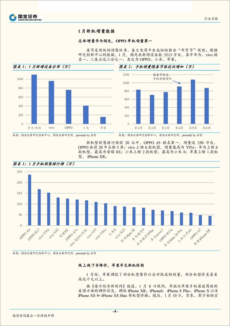 《电子行业中国智能手机市场一月数据分析：手机销量享春节红利，苹果手机份额回升-20190220-国金证券-13页》 - 第5页预览图