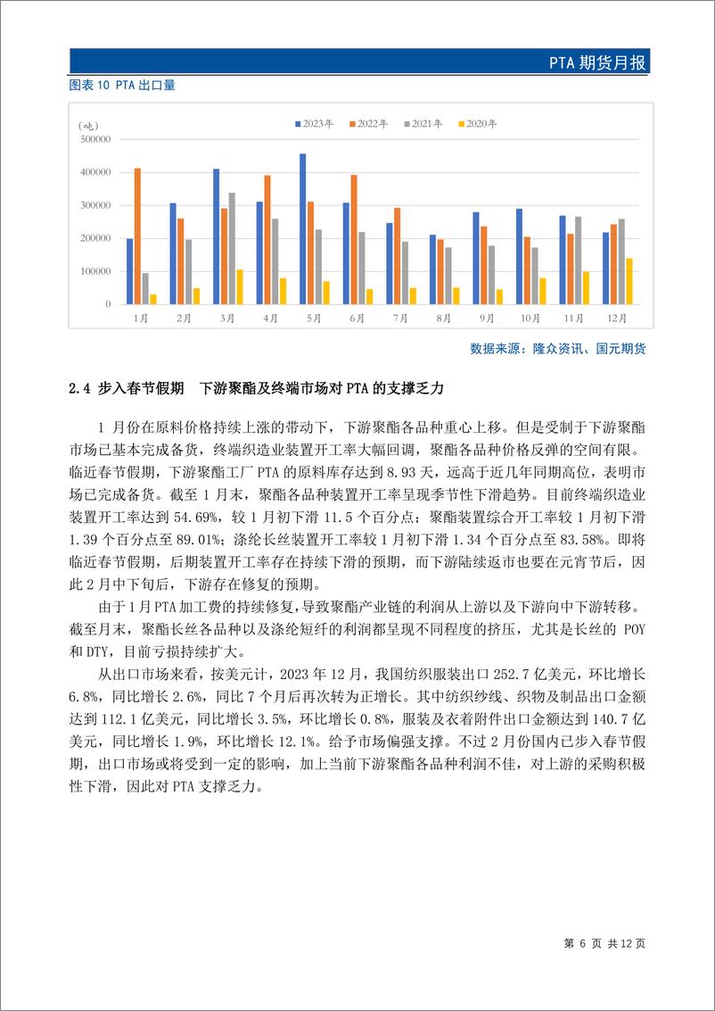 《PTA期货月报：低供给弱需求下 PTA下跌幅度受限-20240130-国元期货-14页》 - 第8页预览图