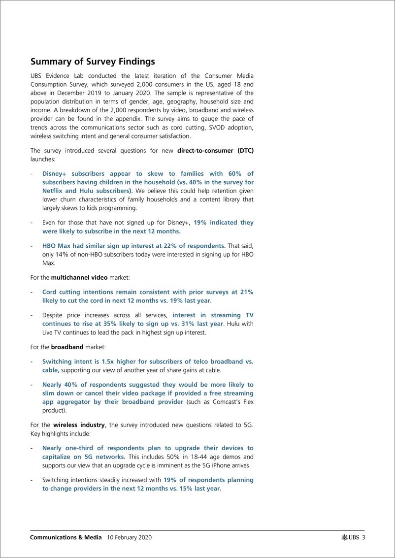 《瑞银-美股-电信通信行业-通信与媒体行业：调查支持付费电视亏损、有线BB增长和5G升级的前景-2020.2.10-26页》 - 第4页预览图