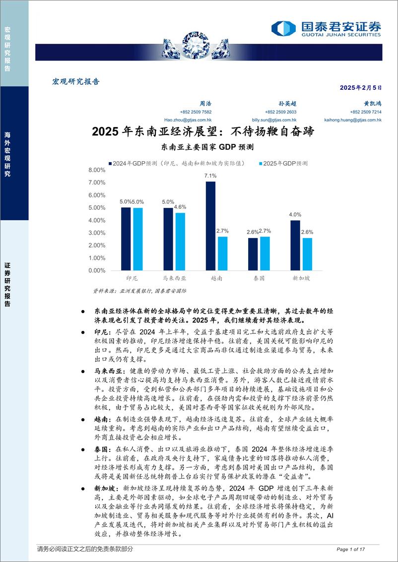 《2025年东南亚经济展望：不待扬鞭自奋蹄-250205-国泰君安-17页》 - 第1页预览图