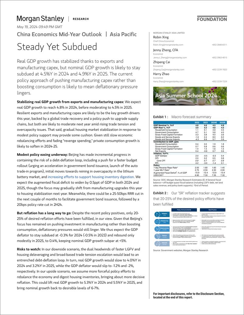 《Morgan Stanley Fixed-China Economics Mid-Year Outlook Steady Yet Subdued-108299981》 - 第1页预览图