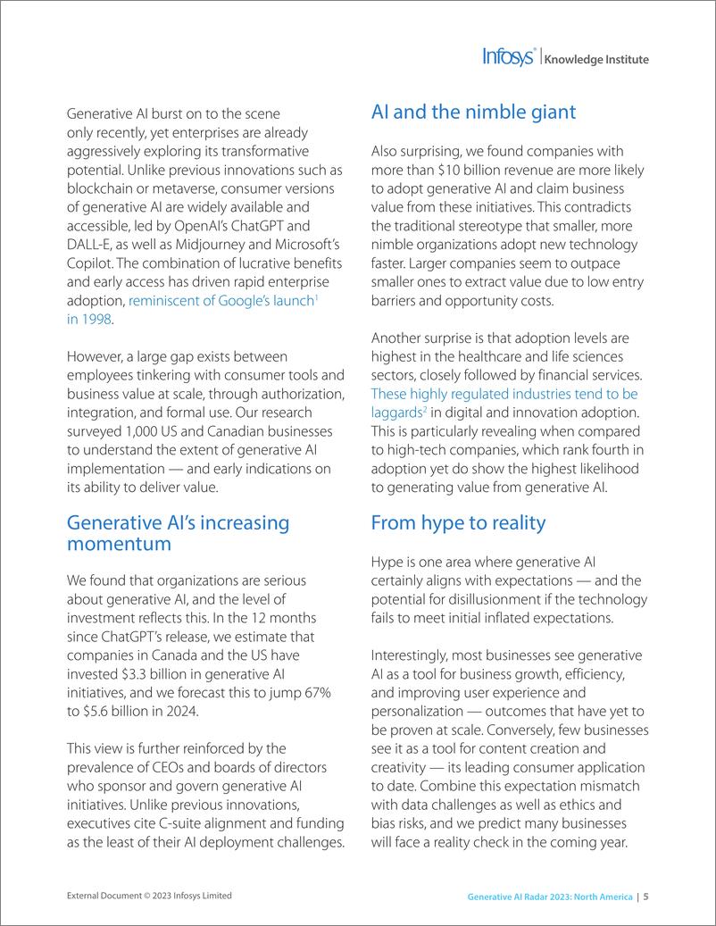 《印孚瑟斯（Infosys）：2023北美生成式AI雷达报告（英文版）》 - 第4页预览图