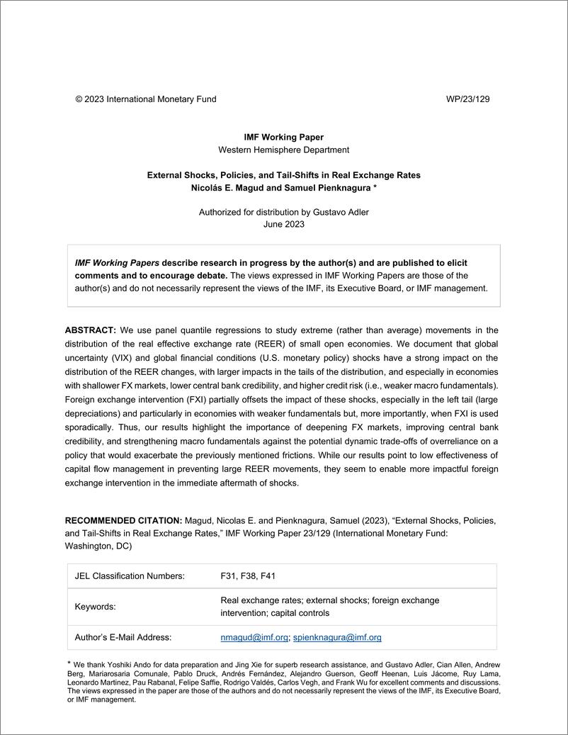 《IMF-外部冲击、政策和实际汇率的尾部变动（英）-2023.6-51页》 - 第3页预览图