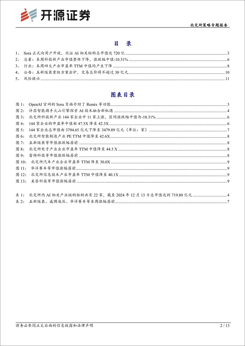 《北交所策略专题报告：Sora正式向用户开放、北证AI标的达22家，科技新产业市值下降-241215-开源证券-13页》 - 第2页预览图