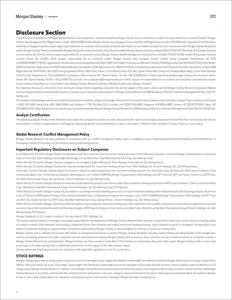 《Morgan Stanley-China Equity Strategy Sector Allocation  Focus List Change...-110870456》 - 第6页预览图