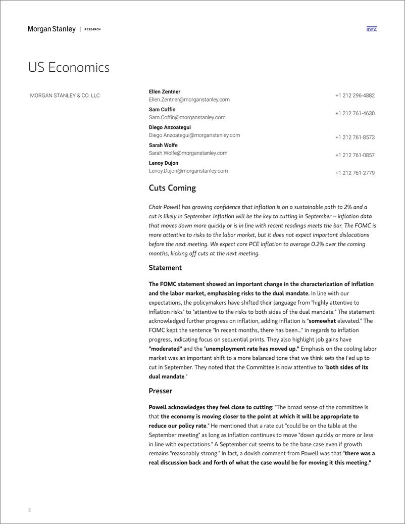 《Morgan Stanley Fixed-US Economics  Fixed Income Strategy FOMC Reaction Cuts Co...-109560903》 - 第2页预览图