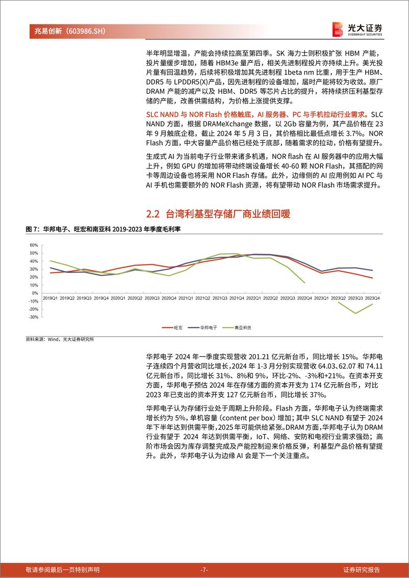 《兆易创新(603986)跟踪报告之二：利基型存储市场复苏，中国利基型存储龙头充分受益-240515-光大证券-20页》 - 第7页预览图