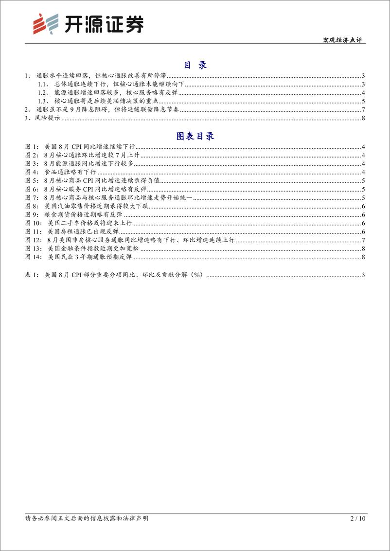 《美国8月CPI点评：核心通胀环比反弹，联储降息节奏或放缓-240912-开源证券-10页》 - 第2页预览图